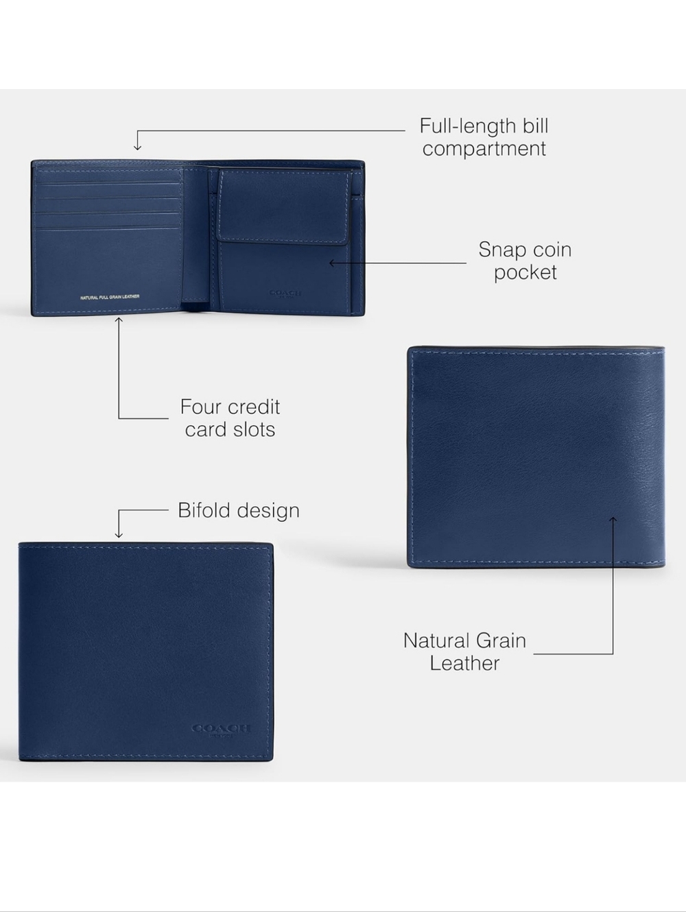 Coach Blue Leather Coin Wallet, Men's NWT - Picture 9 of 9